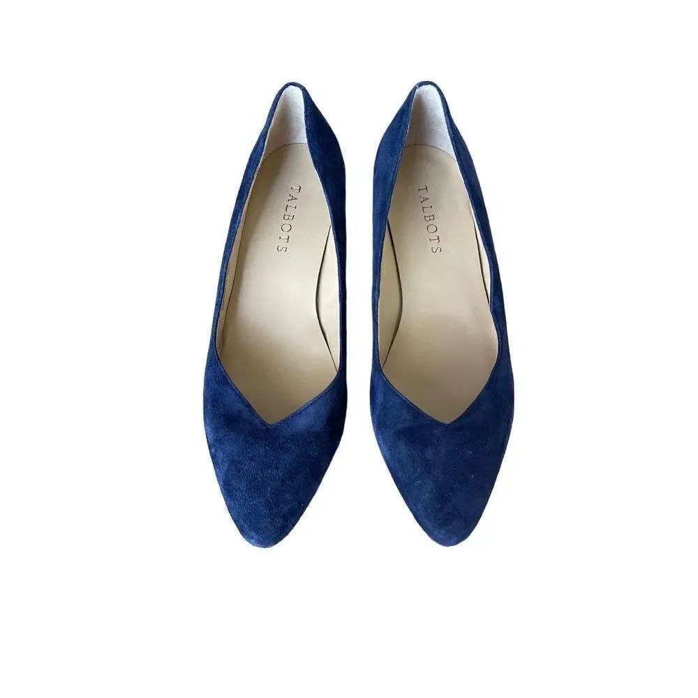 Talbots Womens Indigo Blue Suede Slip On Laney Wedge Heels Pump Shoes Size 7.5M